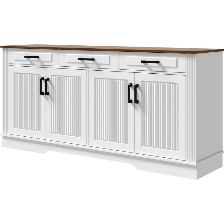 Merax Wohnzimmerschrank, Sideboard, 3D-vertikale Streifen, 3 Schubladen, 4Türen, Korpus aus MDF, Weiß – Bild 9