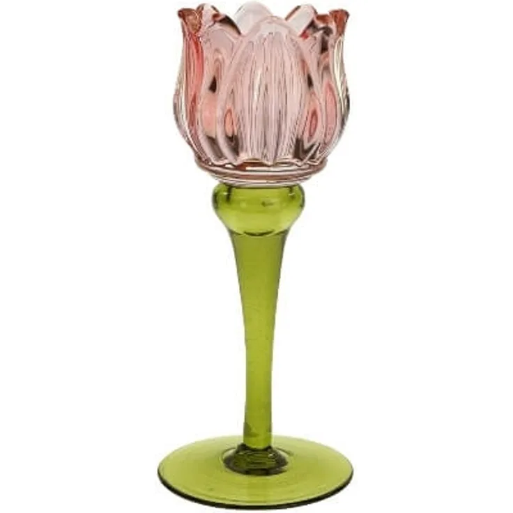 Kerzenleuchter Tulpe aus Glas Pink 18,5 cm stilvolle Tischdekoration (s)