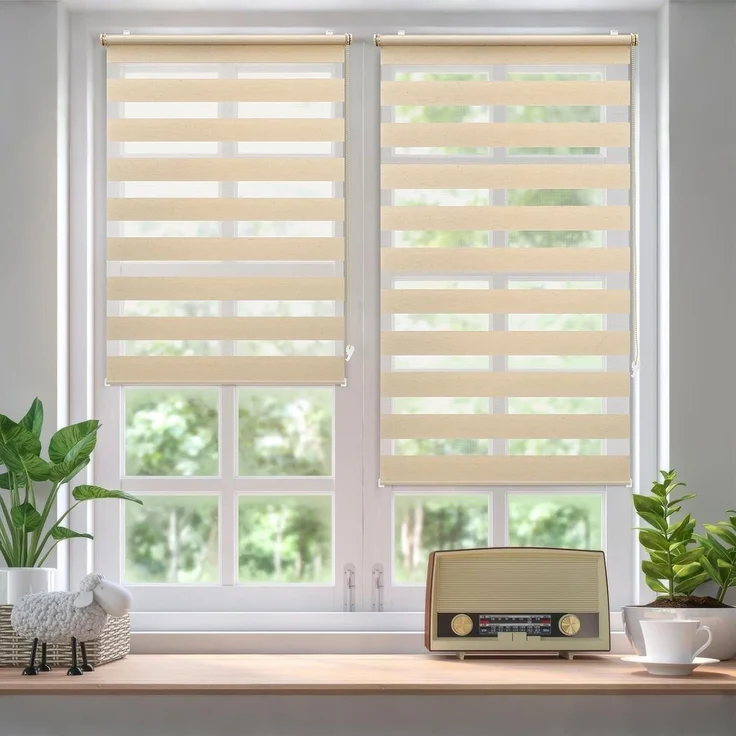 Sekey Doppelrollo Klemmfix ohne Bohren für Fenster, Doppelrollo 90 cm breit, Duo Rollo Jalousie Sonnenschutz, 90x130 cm, Gelbleinen – Bild 2