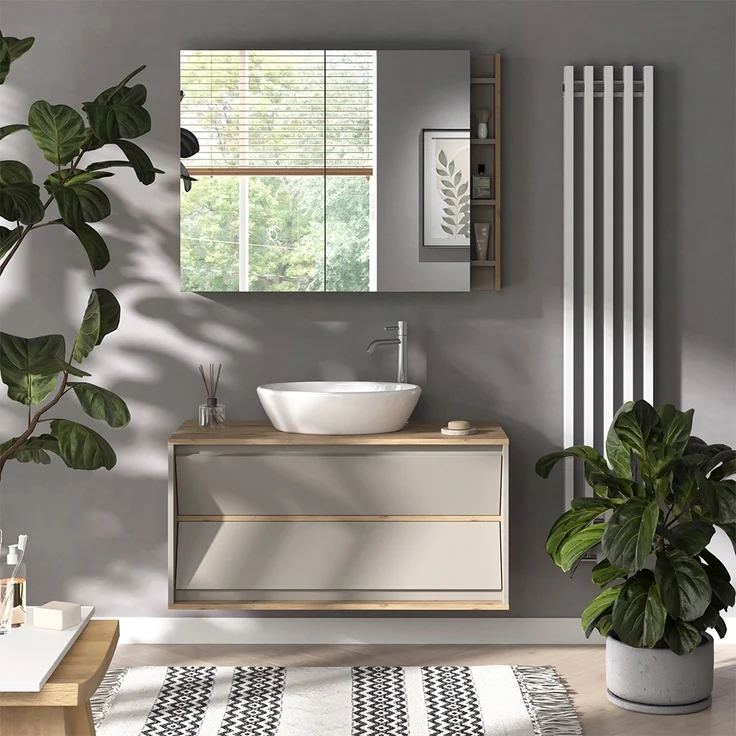 Waschbeckenunterschrank Edelin Cashmere 100 x 50 cm mit 2 Schubladen Vicco – Bild 3