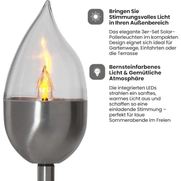 Star LED-Solar-Fackel"Olympus", Edelstahl, 3er Set, Silber – Bild 2