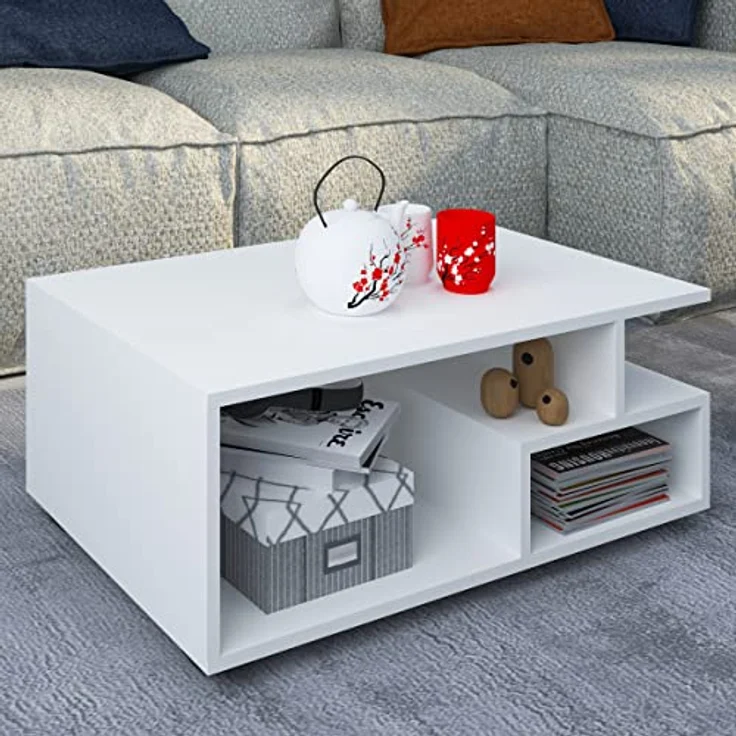 MID.YOU Couchtisch, Weiß, rechteckig, 80x40x50 cm, mit offenem Fach, einfacher Aufbau – Bild 2