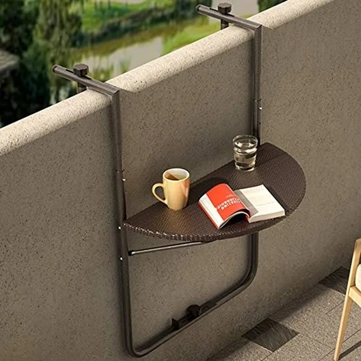BAKAJI Tisch für den Außenbereich, Balkon, zusammenklappbar, Metall und Polyrattan, Braun, Standard