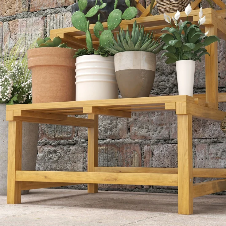 Outsunny Pflanzenständer, Tannenholz, Gelb, 60L x 50B x 166H cm – Bild 9