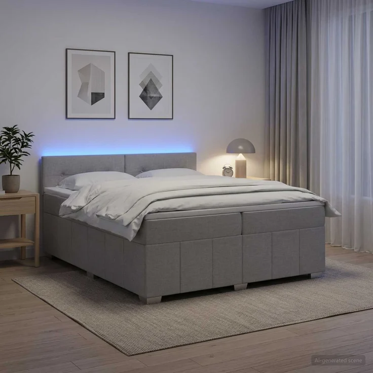 vidaXL Boxspringbett mit Matratze Hellgrau 200 x 200 cm Stoff 3452754 – Bild 4