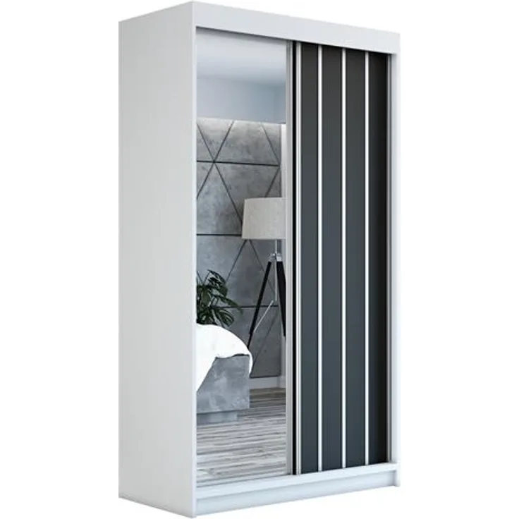 Schwebetürenschrank VIGO 2-türig Schrank 120 cm (mit Spiegel) Farbe: Weiß, schwarz