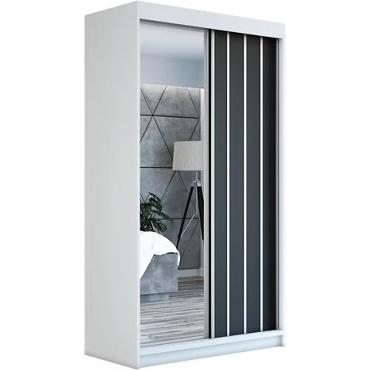 Schwebetürenschrank VIGO 2-türig Schrank 120 cm (mit Spiegel) Farbe: Weiß, schwarz – Bild 1