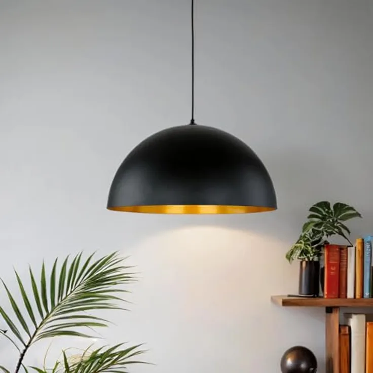 Licht-Erlebnisse Hängeleuchte Industrial Gold Schwarz matt, Ø50cm, E27, höhenverstellbare Pendellampe für Esszimmer und Wohnzimmer