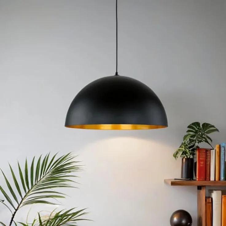 Licht-Erlebnisse Hängeleuchte Industrial Gold Schwarz matt, Ø50cm, E27, höhenverstellbare Pendellampe für Esszimmer und Wohnzimmer – Bild 1