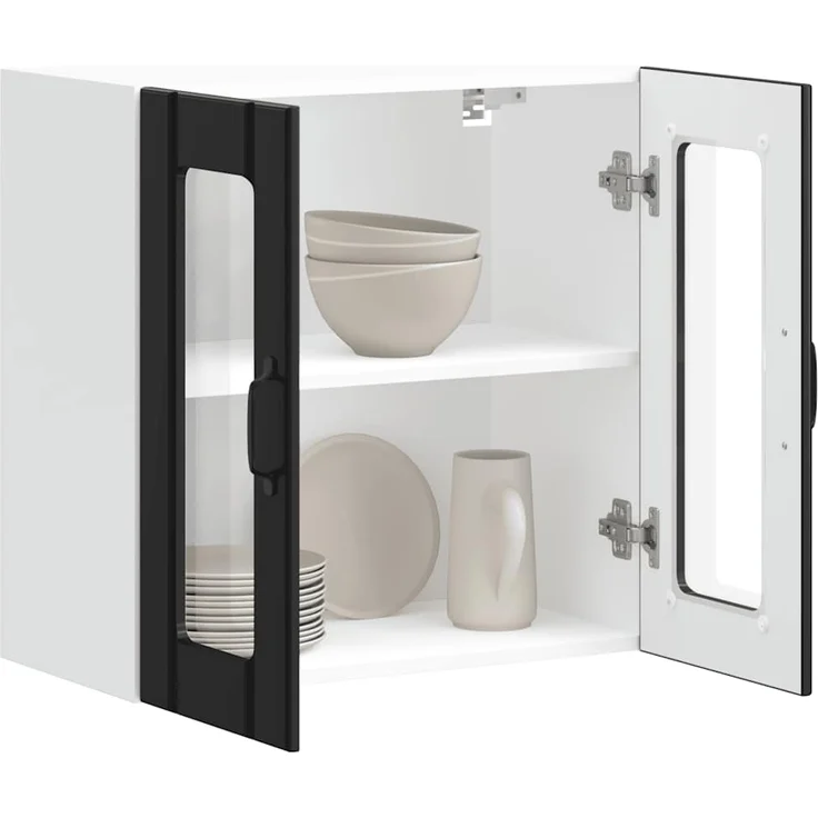 vidaXL Küchen-Hängeschrank mit Glastür Lucca Schwarz Holzwerkstoff 853908 – Bild 4