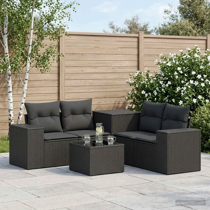 vidaXL Sofa Set 6 stk. Schwarz Polyrattan und Stahl 3447553 – Bild 1