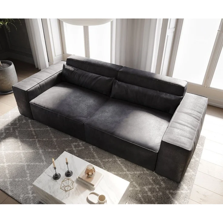 DELIFE Big-Sofa Sirpio, Lederimitat Vintage Anthrazit 230x95 cm – Bild 4
