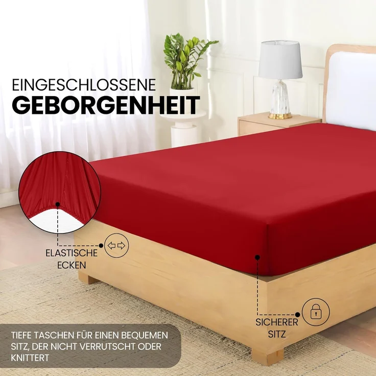 Utopia Bedding - Spannbettlaken 90x200 cm - Rot - Oeko-Tex Zertifiziertes Gebürstete Polyester-Mikrofaser Spannbetttuch - 35 cm Tiefe Tasche – Bild 4