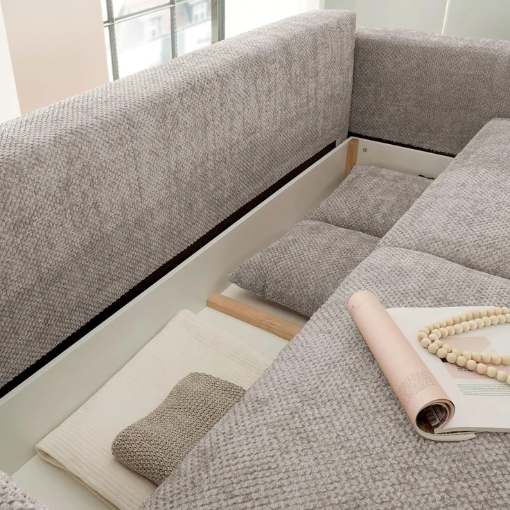 Schlafsofa Bullet von ED Exciting Design – Komfortables Mikrofaser-Sofa mit Nosagfederung Farbe Taupe, Bettkasten und Liftbeschlag – Bild 6