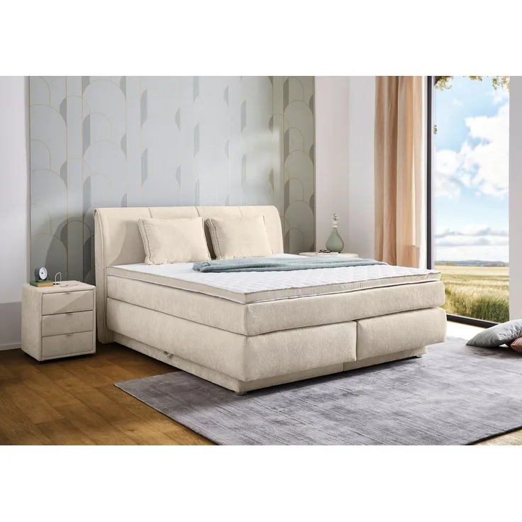 Jockenhöfer Gruppe Boxspringbett CAREN, Stauraumbett mit Bettkasten & 7-Zonen-TTFK-Matratze H3/H4, 6 cm Kaltschaum-Topper, weicher Webstoff, Liegefläche 180x200 cm