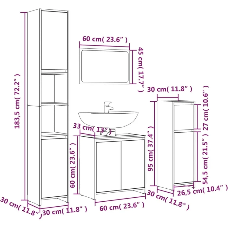 vidaXL 4-tlg. Badmöbel-Set Räuchereiche Holzwerkstoff 3143928 – Bild 5