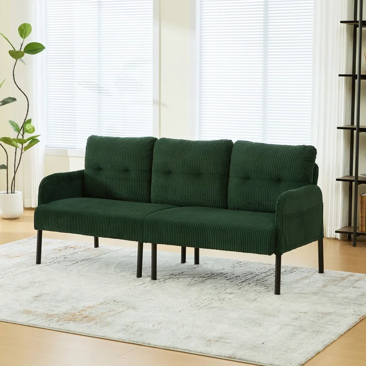 LVHOM 3-Sitzer Sofa mit Metallsockel, Polstersofa mit Seitentaschen, Loungesofa aus Cordstoff, Ergonomisches Stoffsofa, 171x72x80cm – Bild 1