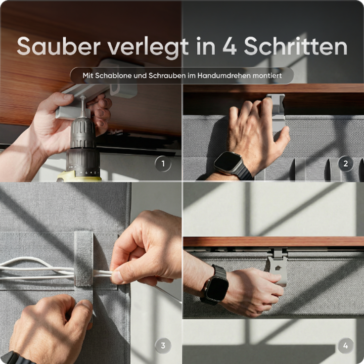 DESKSPACE Kabelwanne Schreibtisch Kabelmanagement - Beidseitig Klappbarer Kabelkanal - Cable Organizer für den Schreibtisch - 94 cm (Grau) – Bild 6