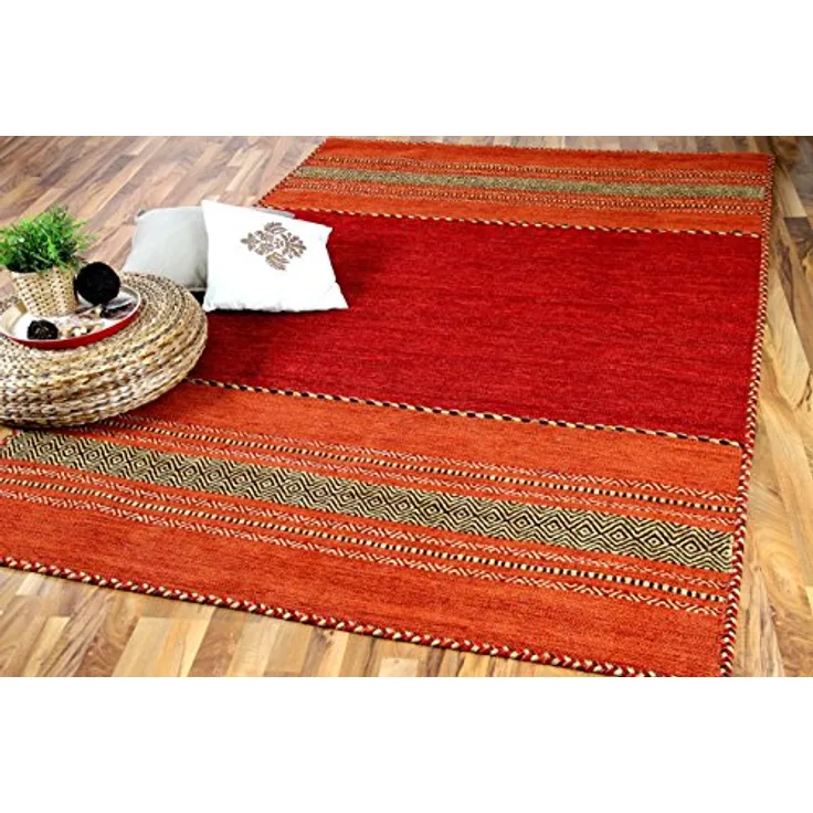 Pergamon Navarro, Handgewebter Kelim Teppich in Rot, 200x300 cm, 100% Baumwolle, Rechteckig, Naturteppich