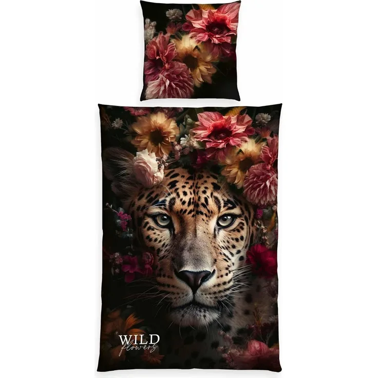 Bettwäsche Wild Flowers Leopard Animalprint 100% Baumwolle 135x200