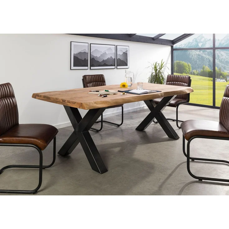 Baumtisch Sheesham 180x90x77 natur gebeizt / X-Beine anthrazit glänzend FREEFORM 5 – Bild 8