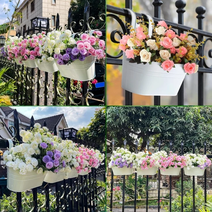 Metall Blumentopf 4er Set 27,5cm Hängender Eimer Weiß für Balkon Garten – Bild 7