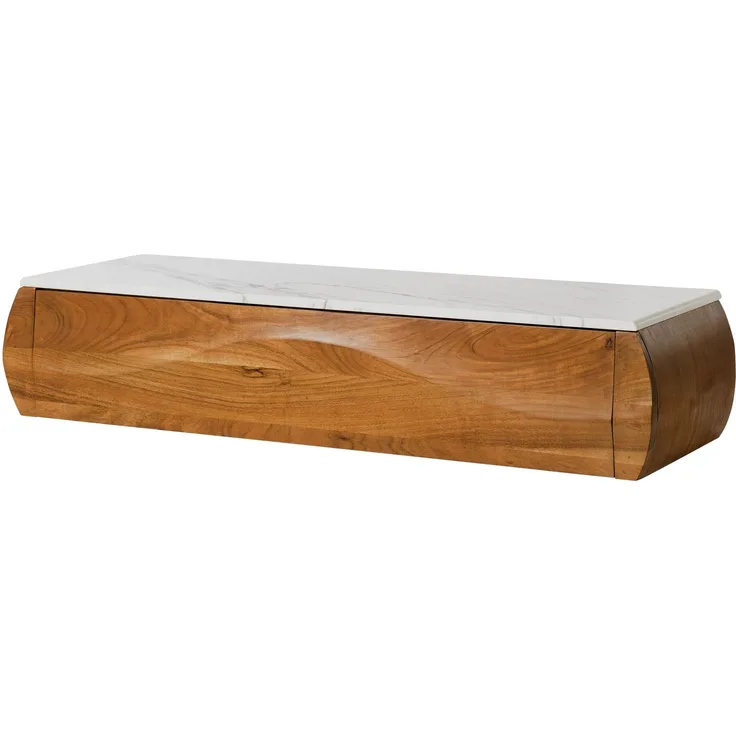 Lowboard Akazie 124 x 40 x 25 natur lackiert / Marmor weiß MONTREAL #132