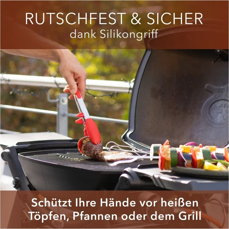 AVANA Kochzange Edelstahl Küchenzange Silikon Grillzange Zange Kochen Mehrzweckzange, mit integriertem Standfuß, 2er Set – Bild 2