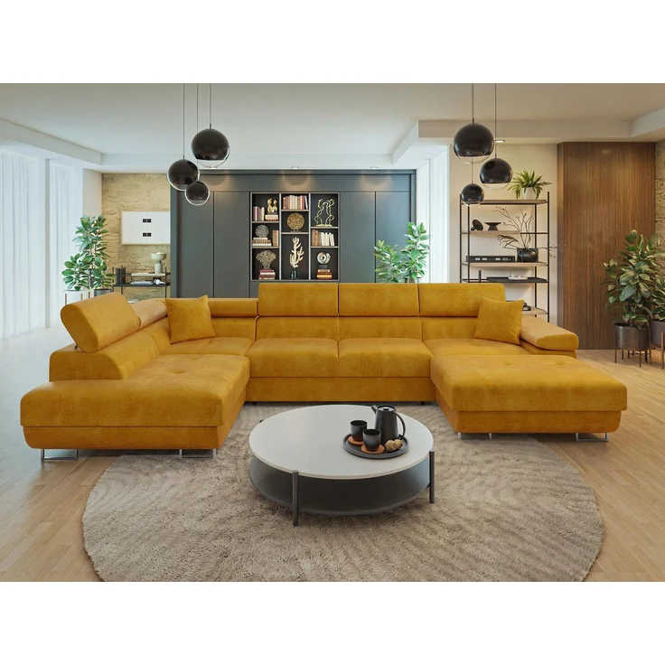 Wohnlandschaft Torezio Bis mit Bettkasten, Schlaffunktion und Einstellbare Kopfstützen (Farbe: Wave 05, Seite: Links) – Bild 1