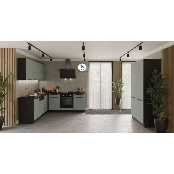 Winkelküche ARIA K-BL ECKE 1 - 215 x 220 + 120 cm Anti Fingerprint Küchenzeile Küchenblock Singleküche Einbauküche Küche Eckküche – Bild 1