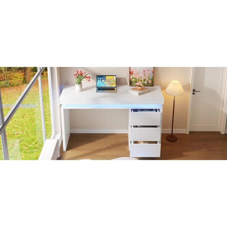 ZUBALIYA Moderner LED-Schreibtisch 120×50×78,5 cm – Computertisch mit drei Schubladen, verlängerter und verbreiterter Arbeitsfläche, verstärkten Beinen, einstellbarer LED-Beleuchtung, geeignet für Homeoffice – Bild 17