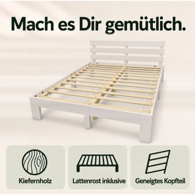 Relaxdays Bett Massivholz 140x200 cm – Bild 9