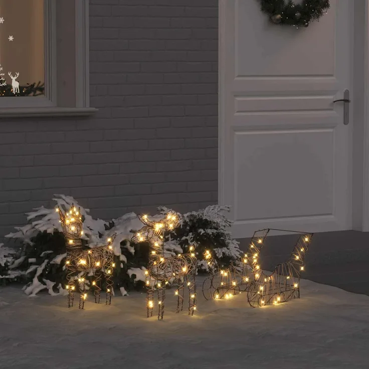 vidaXL 3D-Weihnachtsrentier mit Schlitten LOVIISA 3 stk. Warmes Weiß 42019083