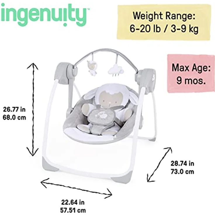 Ingenuity, tragbare Babyschaukel, Cuddle lamp - mit Melodien, Zeit- und Schaukeleinstellung – Bild 6
