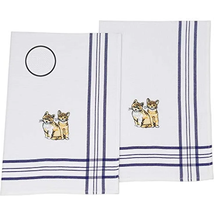 Betz Geschirrtuch 2 Stück Geschirrtücher Küchenhandtuch Motiv Kätzchen Größe 50 x 70 cm, (2-tlg), Gläsertücher Waffelpiqué blau Bestickt