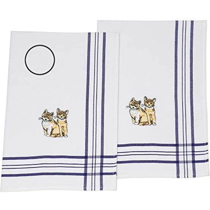 Betz Geschirrtuch 2 Stück Geschirrtücher Küchenhandtuch Motiv Kätzchen Größe 50 x 70 cm, (2-tlg), Gläsertücher Waffelpiqué blau Bestickt – Bild 1