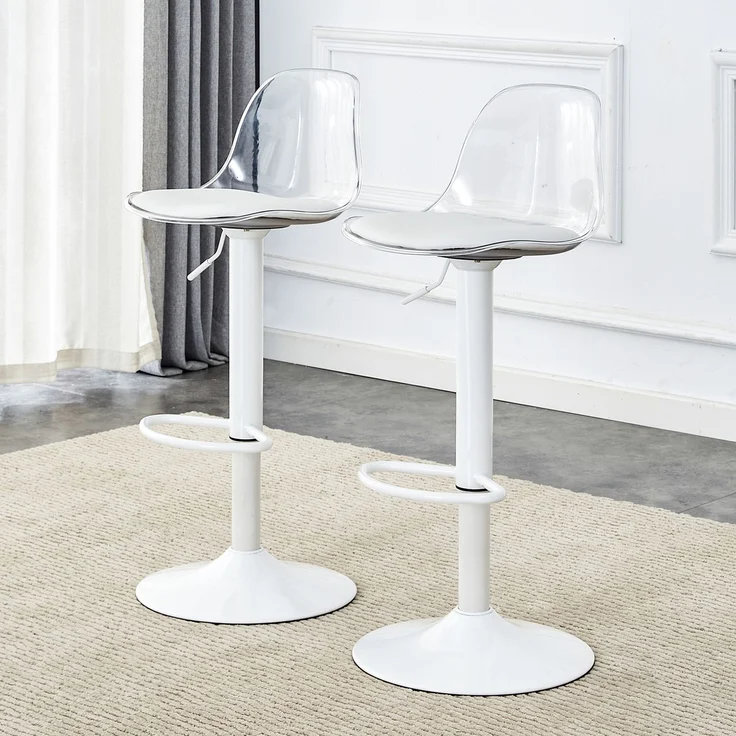 2-Pack verstellbarer Balkenstuhl: transparente Rückenlehne + weiße Metallbeine, höhenverstellbar von 82-104 cm, 360 ° Drehung.--Transparent, Weiß--40.5x40.5x50cm--YOUDENOVA – Bild 2