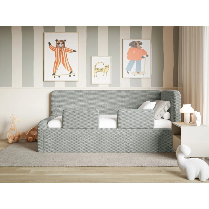Selsey 'Fanko' Kinderbett 90x200 cm mit Rausfallschutz, Matratze, Kopfteil rechts, Plüsch, Grau – Bild 2