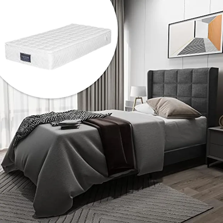 Ball & Cast Polsterbett (90x200cm) Doppelbett mit Matratze, Gepolstertem Kopfteil + Lattenrost, Einfache & Zeitsparende Montage, Grau