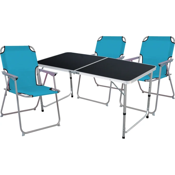 4-teiliges Campingmöbel Set Black Alu 120x60x58/70cm petrol – Bild 1