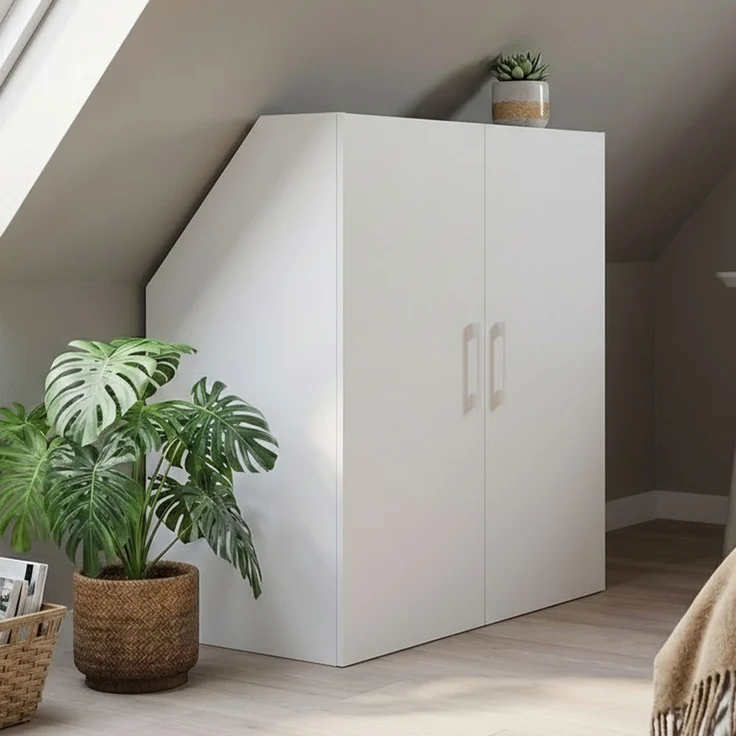 Bellamio 'Aland' Dachschrägenregal mit Türen, weiß, 100x52x90 cm, Schrank für Dachschräge mit 3 Fächern – Bild 8