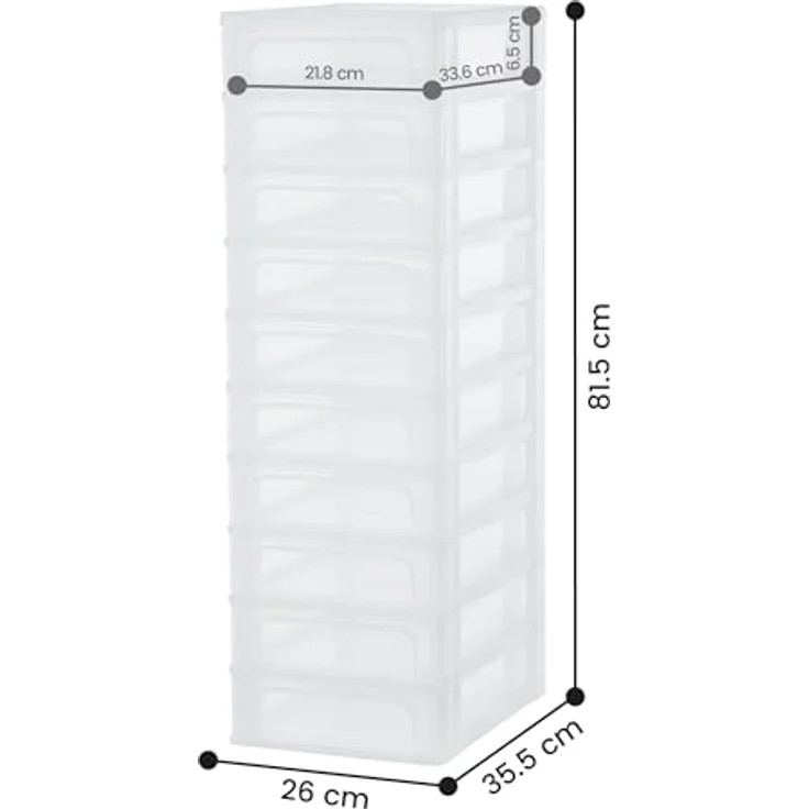 Iris Ohyama, Schubladenschrank, Schubladencontainer, 10 Schubladen mit 4 LFormat A4, durchsichtige Schubladen, Büro, Wohnzimmer - Organizer Chest OCH-2100 - Weiß – Bild 4