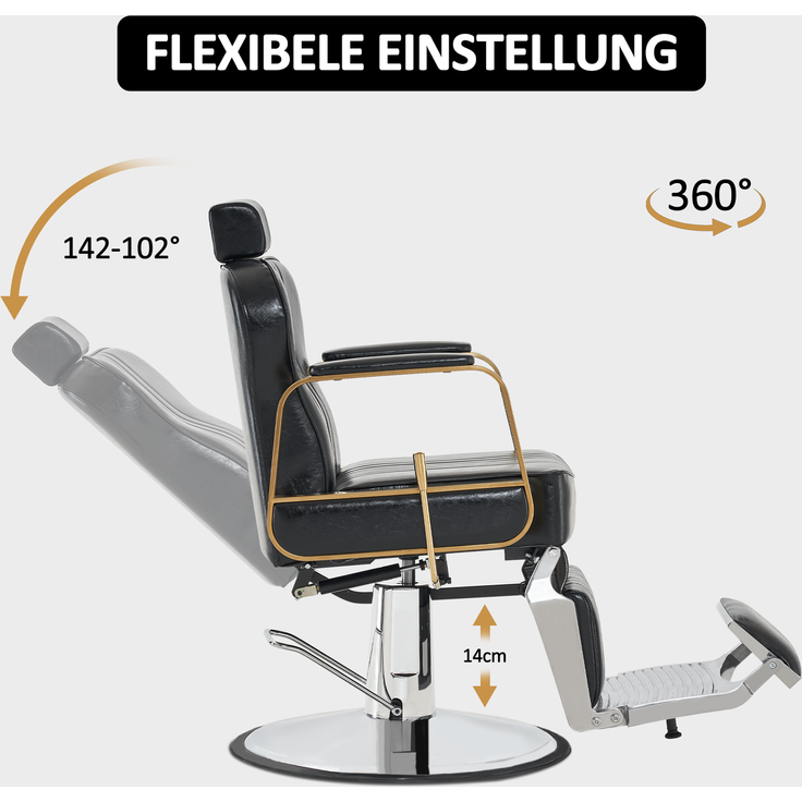 Barberpub Friseurstuhl Kippbar, Friseursessel mit Kopfstütze, 360° Drehbar & Höhenverstellbar, Friseureinrichtung Retro mit Hydraulikpumpe, Kunstleder, 9238(Schwarz) – Bild 2