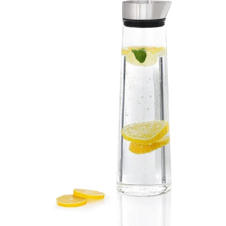 Blomus Wasserkaraffe Acqua, Karaffe, Glaskaraffe, Glas, Edelstahl Deckel, 1. 5 Liter, 63448