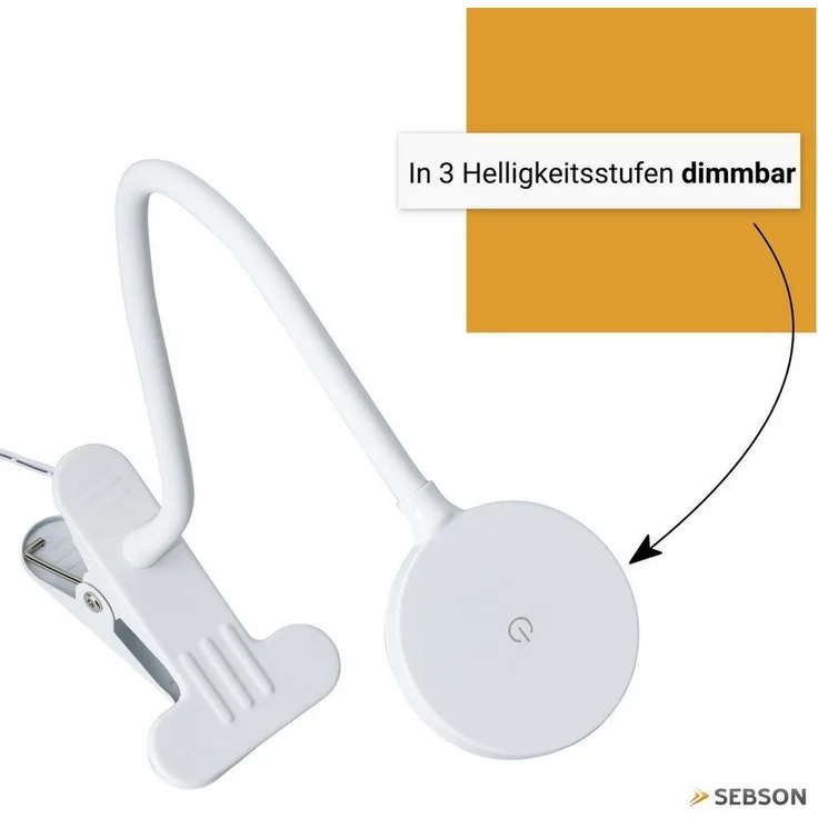 SEBSON LED Steckdosenleuchte LED Klemmlampe Bett 4W - Stecker, dimmbar, neutralweiß, Tischlampe, LED integriert, neutralweiß, Neutralweiß 4000K, 300lm, 4W, Dimmbar in 3 Stufen, inkl. Netzteil – Bild 2