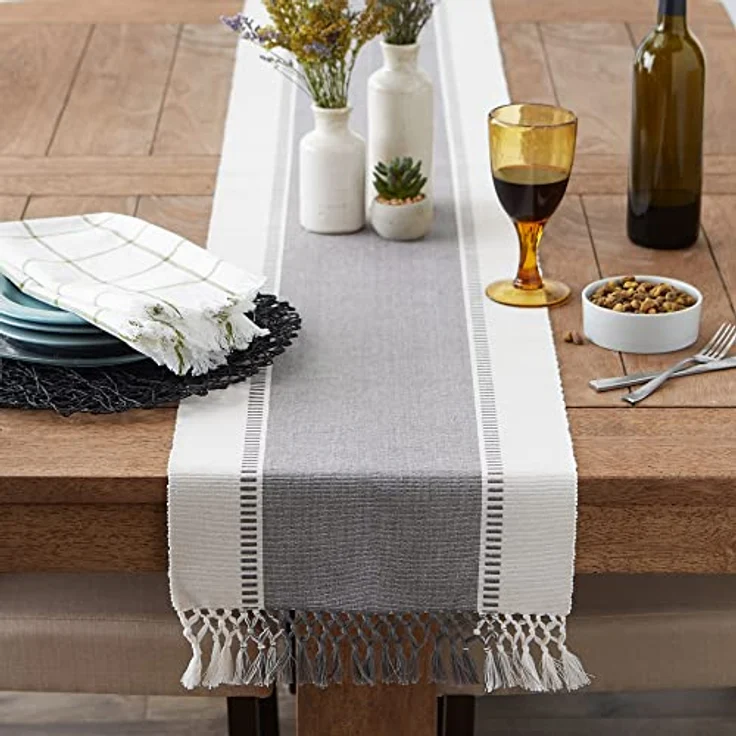 DII Dobby Stripe Woven Table Runner, Baumwolle, Cool Grey, 13x72 – Bild 7