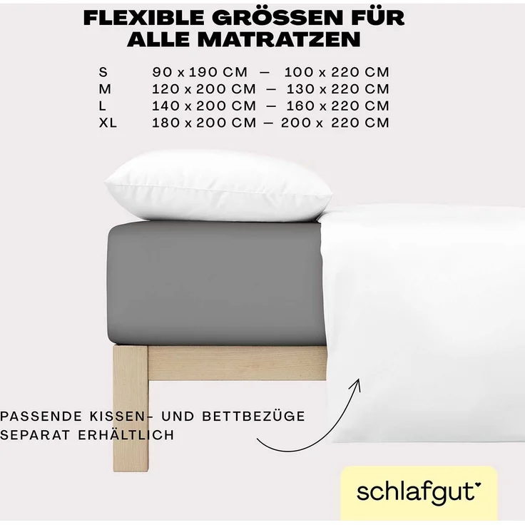 Schlafgut 'Easy' Spannbettlaken, MADE IN GREEN by OEKO-TEX®, Gummizug: rundum, Jersey Elasthan, Grey Mid, L 140x200cm - 160x220cm – Bild 4