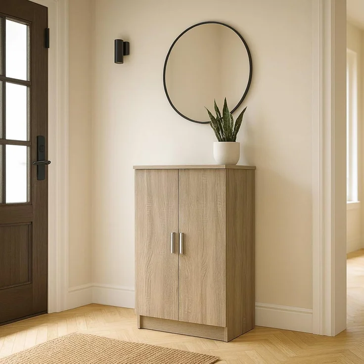 Dmora - Schuhschrank Alcudia, Platzsparendes Schuhregal, Schuhregal für den Eingangsbereich, Mehrzweckgarderobe mit 5 Regalen, 55x36h108 cm, Eiche – Bild 1