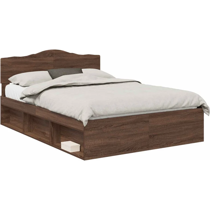 vidaXL Bettrahmen Braun Eichen-Optik 140 x 200 cm Massives Kiefernholz 3412895 – Bild 1