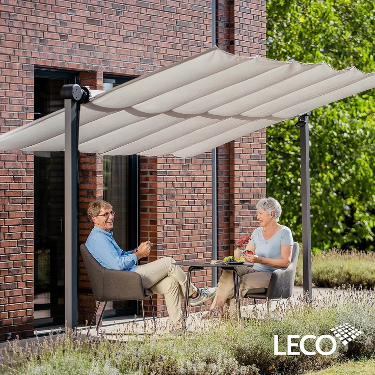 LECO Sonnendach WAVED, faltbar, Polyester lichtgrau, Aluminium- und Stahlrohrgestell anthrazit, 4x2,5 m – Bild 2